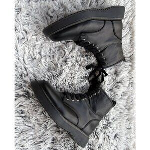 Madden Girl Chunky Black Faux Leather Platform Lace Up Boots